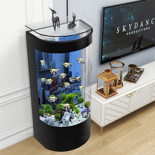 鱼缸客厅小型免换水落地家用半圆大型玻璃生态水族箱圆柱形金鱼缸